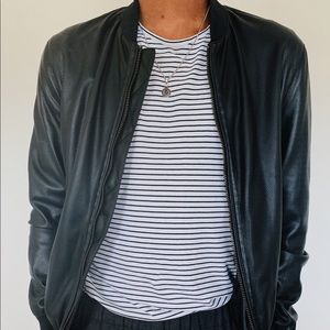 Zara black leather bomber jacket